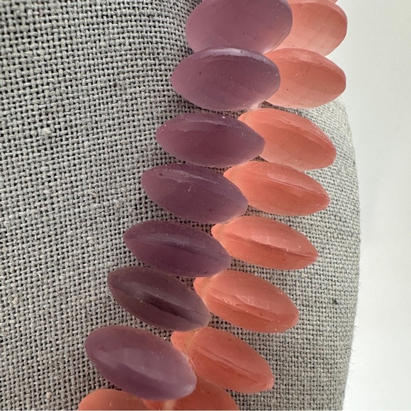 Artisan Frosted Glass Necklace Coral and Purple Faceted Beads Chunky Statement - Picture 4 of 13